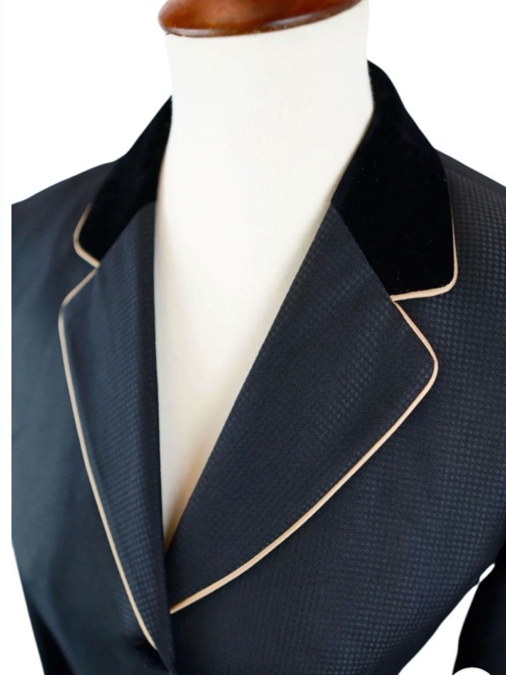 Custom Collars Addison Black/Gold Women's hunt coat with Gold Piping - Picture 2 of 3